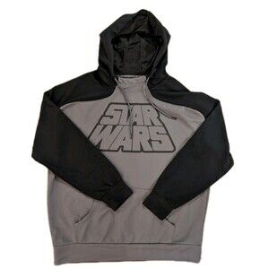 Star Wars Men’s Hoodie XL Gray Black Pullover Sweatshirt Logo Hooded Jumper
